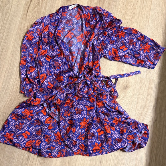 Floral Wrap Dress in Red and Blue - Picture 1 of 3